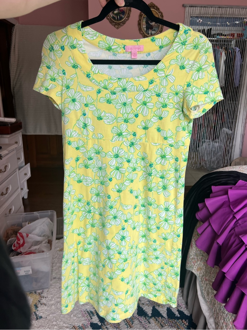 Lilly Pulitzer Yellow Floral Scoop-Neck Mini Dress - Picture 2 of 5